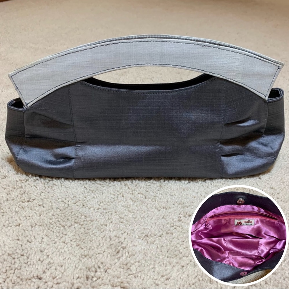 Malia Designs Structured Silk Handmade in Cambodia Gray & Purple Clutch